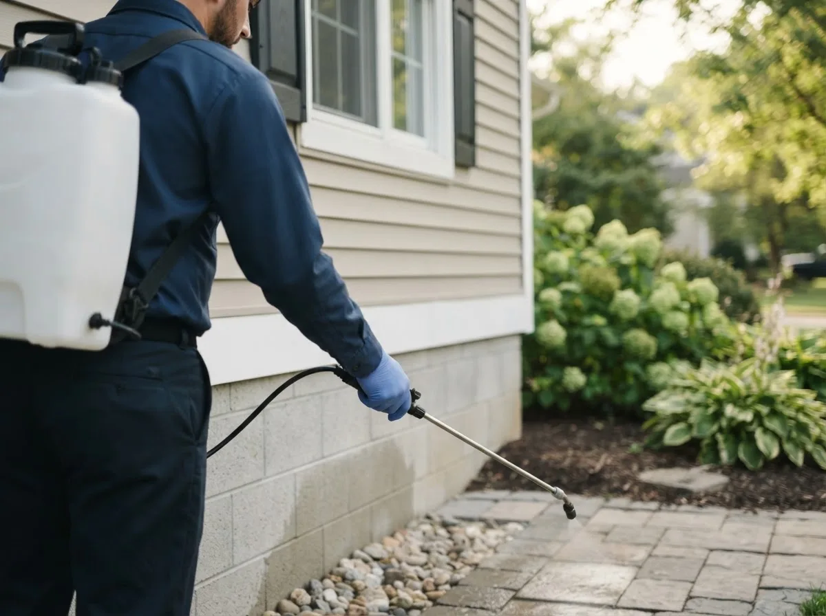 Pest control technician inspecting a home in Clinton, MN